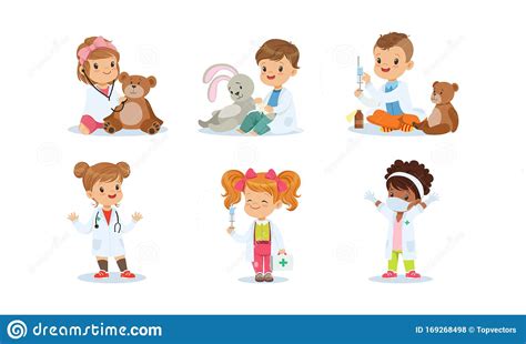 Doctors Set Of Girls In Various Poses Woman Doctor Nurse Health Worker With Different Objects