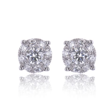 18ct White Gold 050ct Round Brilliant Diamond Cluster Earrings