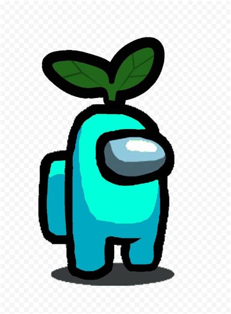 Hd Cyan Light Blue Among Us Character With Green Leaf Hat On Head Png
