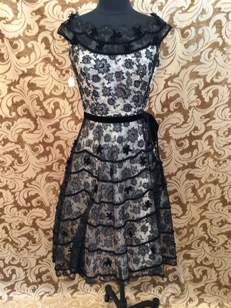 Vintage 1950s Black Chantilly Lace Formal Dress Etsy Uk