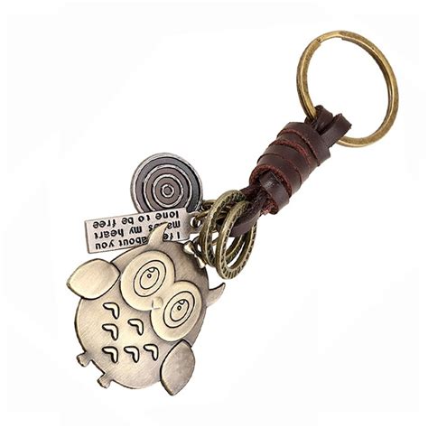 Genuine Leather Bronze Cartoon Characters Keychain Bag Keyfobs Car