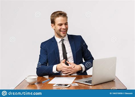 What Hilarious Show Attractive Boss Sitting His Office And Laughing At