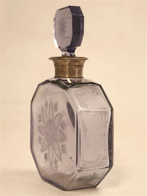 Antique French Thistle Colored Glass Perfume Decanter W Engraved Decorations At 1stdibs