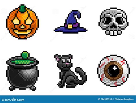 Halloween Pixel Art Game Icon Set Stock Vector Illustration Of