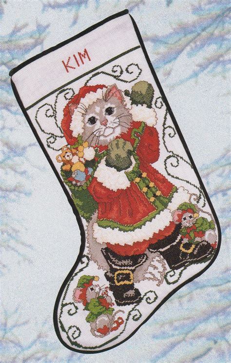 cross stitch christmas kit santa kitty stocking cat kitten mice 12 x 17 rar… cross stitch