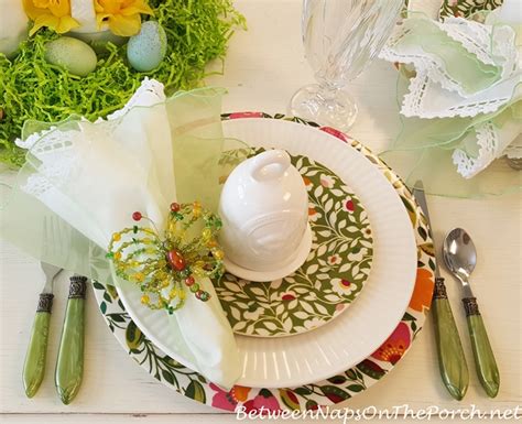 Spring Easter Table Setting With Spode Emmas Garland And Bunny Centerpiece
