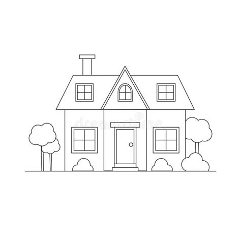 Vector Cute Outline House Illustration For Coloring Pages Monochrome