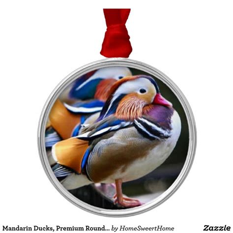Mandarin Ducks Premium Round Ornament Zazzle Com Round Ornaments