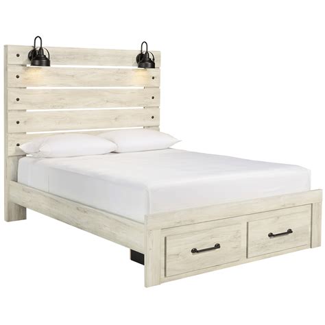 Benchcraft Cambeck Rustic Queen Panel Bed W Lights And Footboard Drawers
