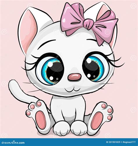 Cartoon White Kitten On A Pink Background Stock Vector Illustration