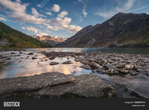 Rocky Lake Surrounded Image And Photo Free Trial Bigstock
