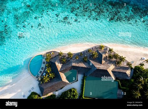 Aerial View Hurawalhi Island Resort With Beaches And Water Bungalows
