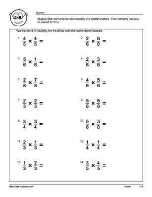 worksheets  multiplying fractions pinterest  ojays math