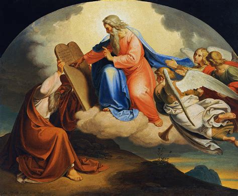 God Writes For Moses On Mount Sinai The Ten Commandments On Two Stone Tablets Painting By Joseph