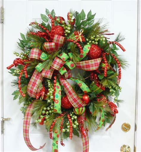 Xxl Christmas Door Wreath Outdoor Holiday Wreath Wired Plaid And Etsy