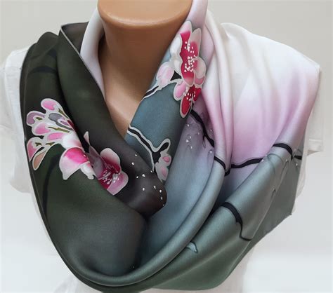 Cherry Blossoms Silk Scarf Hand Painted Batik Scarf Etsy