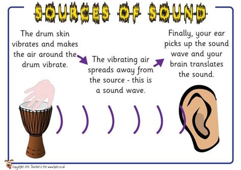 The source of a sound vibrates, bumping into nearby air molecules which in turn bump into their neighbours, and so forth. Teacher's Pet - Sound and Hearing Posters - FREE Classroom ...