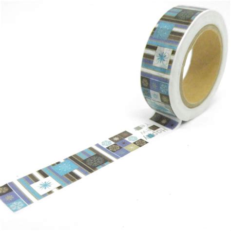 washi tape rectangles flocons “happy new year” 10mx15mm bleu et marron washi tape creavea