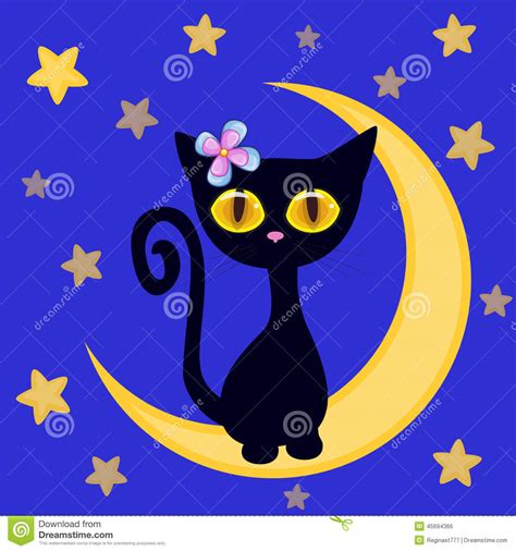 Gatito Negro Lindo En La Luna Ilustración Del Vector Ilustración De