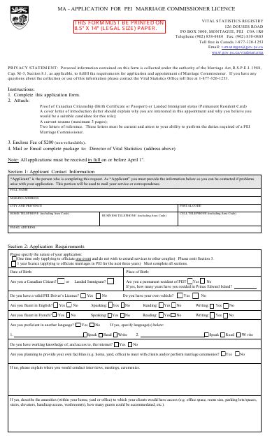Prince Edward Island Canada Application For Pei Marriage Commissioner