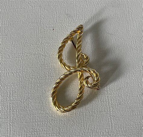 Large Vintage Letter J Brooch Gold Letter J Pin Let Gem