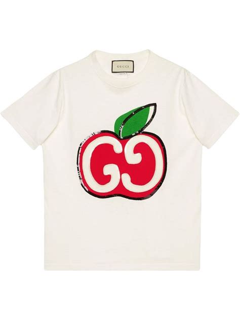 Gucci Apple Logo Sequinned T Shirt In Ivory Modesens Apple Prints