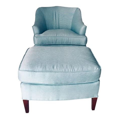 Traditional Club Chair & Ottoman Light-Blue Excellent | Chair and
