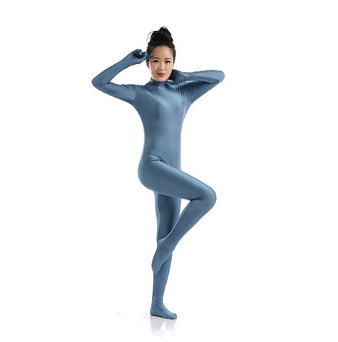 Swh013 Grey Blue Spandex Full Body Skin Tight Jumpsuit Zentai Suit Bodysuit Costume For Women