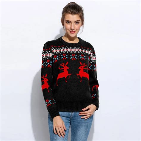Deer Printed Women Christmas Sweater Casual Long Sleeve Fitness
