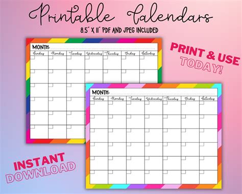 Printable Custom Calendar Pdf Digital Calendar Template Etsy