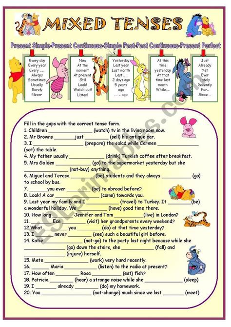 A Worksheet For Reviewing The Tenses Present Simple Present Continuous Simple Past Past