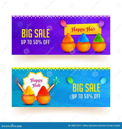 Big Sale Header Or Banner Set With 50 Discount Offer For Happy Holi
