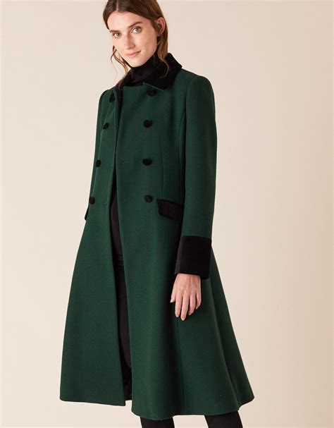 Opera Skirted Coat In Wool Blend Green Womens Coats Monsoon Global