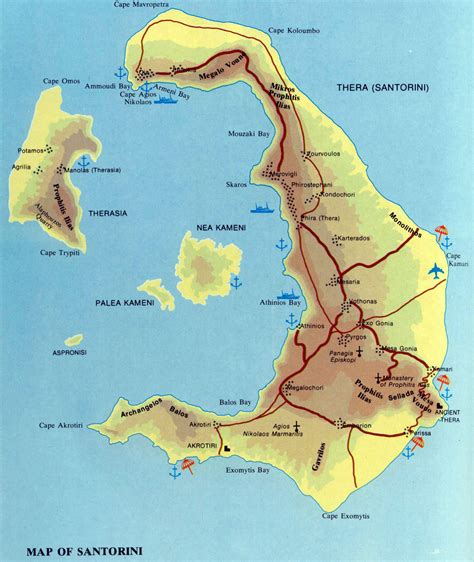 Kaarten Van Santorini Gedetailleerde Gedrukte Plattegronden Van