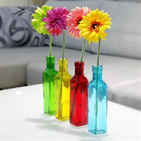 European 4 Color Glass Bottle Flower Vase Fashion Small Glass Vases For