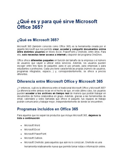 Qué Es Y Para Qué Sirve Microsoft Office 365 Pdf Microsoft Office
