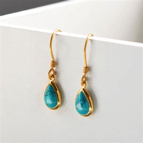 Silver Or Gold Turquoise Teardrop Earrings By Martha Jackson Sterling