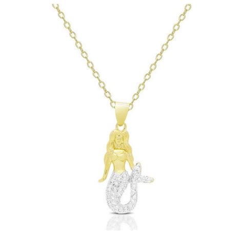 Mermaid Necklace Jewelry Gold Overlay Silver Diamond Accent Pendant