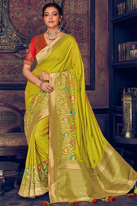Buy Lime Green Woven Silk Saree With Zari Online Like A Diva