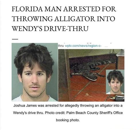 Florida Man Arrested For Throwing Alligator Into Wendys Drive Thru Thru Joshua James Was