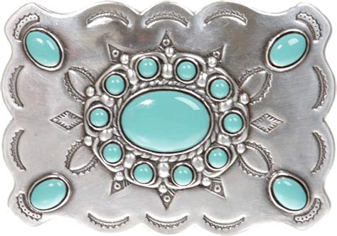 Rectangular Western Belt Buckle With Turquoise Stone Pure
