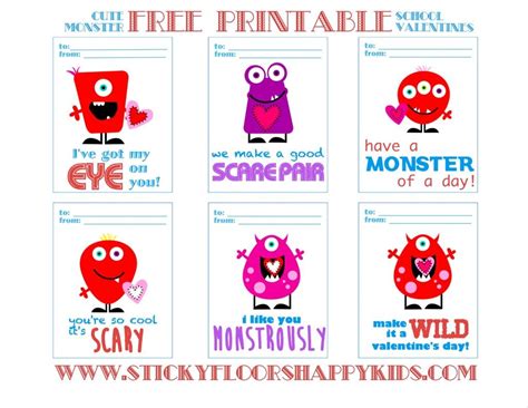 Cute Monster Valentines Free Printable Cards With Diy Card Box By