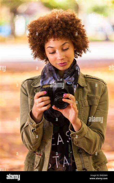 Autumn Outdoor Portrait Of Beautiful African American Young Woman