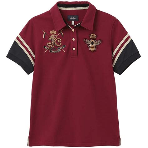 Joules Beaufort Luxe Womens Embroidered Polo Shirt Redwine Clothing