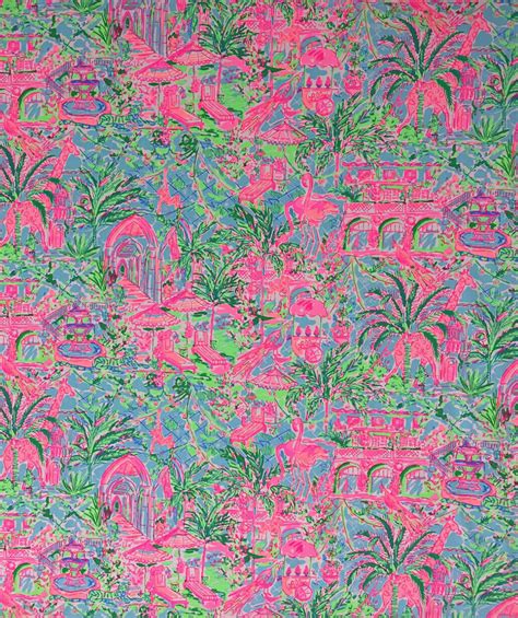 Pink And Green Toile Cotton Fabric Preppy 9x18 Or 18x18 Fq Fat Etsy