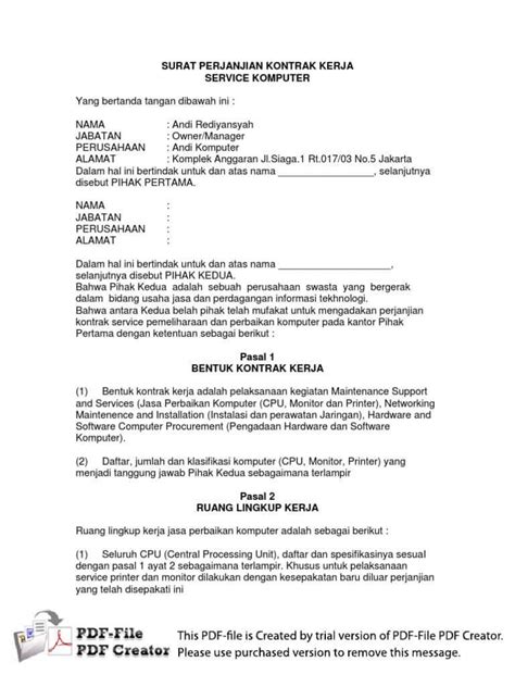 Sepro indotama > komisaris 2013 s/d skrg pt. 7+ Contoh Perjanjian Kontrak Kerja yang Baik dan Benar