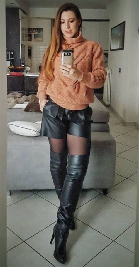 curvy blonde in sexy leather look leggins black pantyhose and high heels boots telegraph