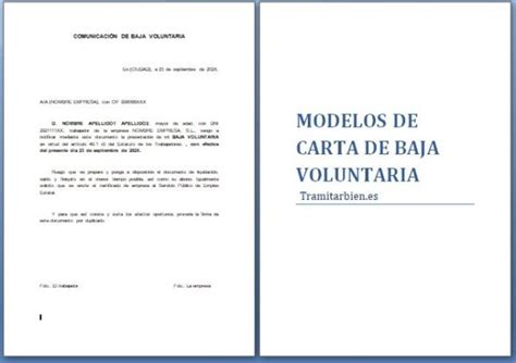 Modelo Carta De Baja Voluntaria Plantillas En Word PDF