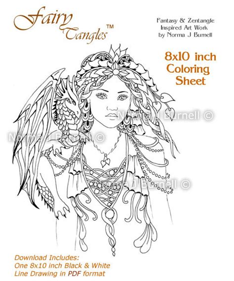 Fairy Queen Of Dragons Fairy Tangles Adult Printable Coloring