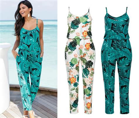 Summer Beach Elegant Rompers Womens Jumpsuits Long Pants Print Floral